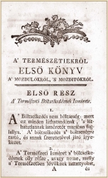 Molnr Jnos: A’ fisiknak eleji. A’ termszetiekrl Nevvton tanitvnyainak nyomdoka szernt hat knyv. Pozsony–Kassa, 1777, Landerer Mihly. [20], 172 p.